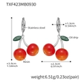 Red cherry resin earrings with green leaf and stainless steel hoop variant style - Orange-Red Cherry Earrings (TXF423) / Steel
