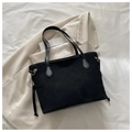 Minimalist black matte tote bag with drawstring detail and elegant golden hardware - No Pendant / Black