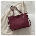Minimalist burgundy suede tote bag with leather straps for autumn winter commute style - No Pendant / Burgundy
