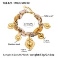 Bracciale a catena dorata con cuore e sciarpa di seta con cinque ciondoli - Bracciale / TXE421-1 Bracciale Oro-15+3cm