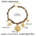 Collana in acciaio dorato con foulard leopardato e cinque ciondoli a cuore - TXP421-4 Collana Oro-38+5cm