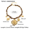 Collana retrò in acciaio inossidabile con sciarpa leopardata e ciondoli a cuore - TXP421-5 Collana Oro-33+5cm