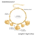 Detailed size and weight guide for gold stainless steel fish charm bracelet on white back - Gold Fish Charms (E685)