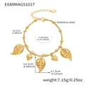 Detail of stainless steel bead bracelet with gold leaf and heart charms showing dimensions - Leaf And Heart Charms (E689)