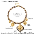 Collana con cuori in acciaio inossidabile dorato, seta leopardata e pietre nere naturali - TXP421-7 Collana Oro-33+5cm