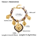 Bracciale foulard in seta leopardata con ciondoli a cuore in acciaio inossidabile - TXE421-7 Bracciale Oro-14+3cm