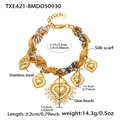 Bracciale in acciaio dorato intrecciato con foulard, ciondoli a cuore e perline - TXE421-8 Bracciale Oro-16+3cm