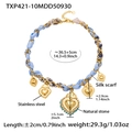 Collana in seta blu e acciaio inossidabile con cinque ciondoli a cuore dorati - TXP421-10 Collana Oro-36+5cm