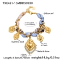 Bracciale in seta blu con ciondoli a cuore dorati e dettagli in pietra naturale - TXE421-10 Bracciale Oro-15+3cm