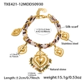 Bracciale in acciaio inossidabile dorato con foulard leopardato e ciondoli a cuore - TXE421-12 Bracciale Oro-13+3cm