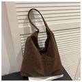 Detail of dark brown leopard print tote bag with wide strap and metallic magnetic buckle - Brown