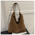 Detail of large brown leopard print hobo bag with suede texture and shoulder strap - Brown