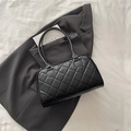 Classic black quilted bowling handbag with premium leather finish and top handles - No Pendant / Black