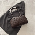 Quilted diamond pattern tote bag in dark brown faux leather for stylish commuting - Coffee without Pendant