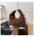 Bolso hobo de felpa marrón con asa gruesa y correa de hombro de cuero desmontable - Café grande
