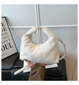 Bolso hobo de felpa blanca con herrajes plateados y correa de cuero desmontable - Blanco Grande
