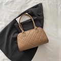 Chic khaki quilted bowling bag featuring classic diamond stitching on black blazer - No Pendant / Khaki