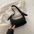 Borsa a mezzaluna retrò con stampa leopardata nera e tracolla con occhielli Y2K - Nero