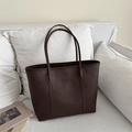 Borsa tote in pelle marrone scuro con trama a litchi e grande capacità d'uso - Marrone