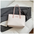Large cream tote bag with pink handles and 3D embossed cute cartoon patterns - Beige and Pink