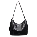 Minimalist black polished leather tote bag with double thin shoulder straps and zipper details - Black