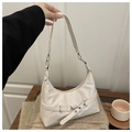 Chic white hobo shoulder bag in glossy patent leather finish with silver buckle strap - White