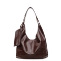 Große dunkelbraune minimalistische Tragetasche aus Kunstleder mit kleinem Beutel - Große Tasche Und Reißverschlusstasche / Braun