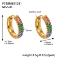 Detail shot of U-shaped stainless steel earrings with multi-row rainbow zircons - 1.5cm / Colorful (Large)