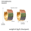 Boucles d'oreilles en acier doré avec quatre rangées de zircons dégradés colorés - Style Zircone Coloré / Moyen