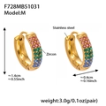 Golden stainless steel hoop earrings with colorful rainbow zircon stones and 1.4cm diameter - 1.4cm / Colorful (Medium)