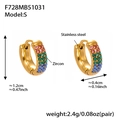 Gold plated stainless steel U-shape hoop earrings with rainbow triple row zircon - 1.2cm / Colorful (Small)