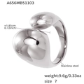 Polished stainless steel double waterdrop open ring with gold plating and size details - US 7 / Steel Color Ring (A656)