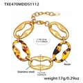 Detail of vintage gold stainless steel bracelet with resin links and size dimensions - Bracelet / Gold
