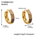 Classic golden stainless steel hoop earrings with three rows of colorful zircon stones - 1.5cm / Black (Large)