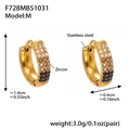 Pendientes de aro de acero inoxidable dorado con tres filas de circonitas de moda - Negro (Mediano)
