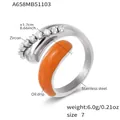 Bague en acier inoxydable taille 7 avec goutte d'huile orange et zircons blancs - US 7 / Bague Email Orange et Acier (A658)