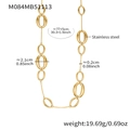 Dettaglio della collana in acciaio inossidabile placcato oro 18k con misure di 77+5cm - Catena per Maglione Lunga Geometrica a Maglie Ovali in Oro (M084)