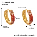 Pendientes de aro dorados de acero inoxidable con circonitas rosas degradadas - Rojo (Grande)