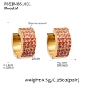 Boucles d'oreilles créoles en acier plaqué or 18k avec quatre rangs de zircons roses - Style Zircone Rose / Moyen