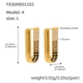 U-shaped stainless steel gold hoop earrings with white and black gradient zircons - L / Black