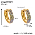 Pendientes de aro dorados de acero inoxidable con triple fila de circonitas azules - Azul (Grande)