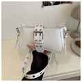 White baguette shoulder bag with crocodile texture and silver buckle in Y2K style - White