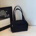 Large black nylon tote bag with side drawstrings and multiple zipper pockets - Black