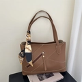 Borsa tote vintage marrone di grande capacità con sciarpa decorativa e tasca lampo - Marrone Chiaro (Stile Cerniera Diagonale)