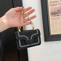 Women's black suede mini bag with white decorative stitching and gold chain strap - Black