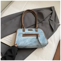 Vintage Tote Bag aus blauem Denim mit braunem Lederbesatz und Reißverschluss - Ohne Anhänger / Blau