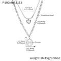 Collana a doppio strato in acciaio inossidabile argento con ciondoli a cuore e cerchio - 37+5cm / Argento