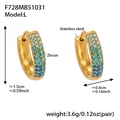 Pendientes dorados en forma de U de acero inoxidable con tres filas de circonitas azules - Azul Oscuro (Grande)