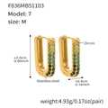 U-shaped stainless steel earrings in 18k gold plating with green zircon inlays - M / Green
