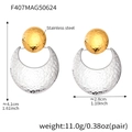 Detailed size specifications of two-tone hammered stainless steel earrings with dimensions - Steel & Gold Two-Tone Moon Hammered Earrings (F407)